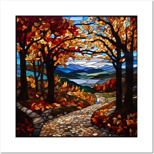 Stained Glass Autumn Scene Posters and Art